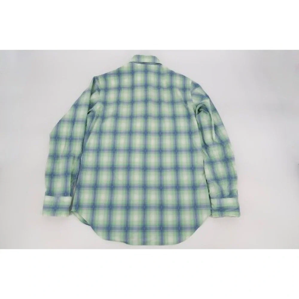 Vintage‎ Polo Ralph Lauren Western Shirt Mens Small Green Blue Plaid Pearl Snap